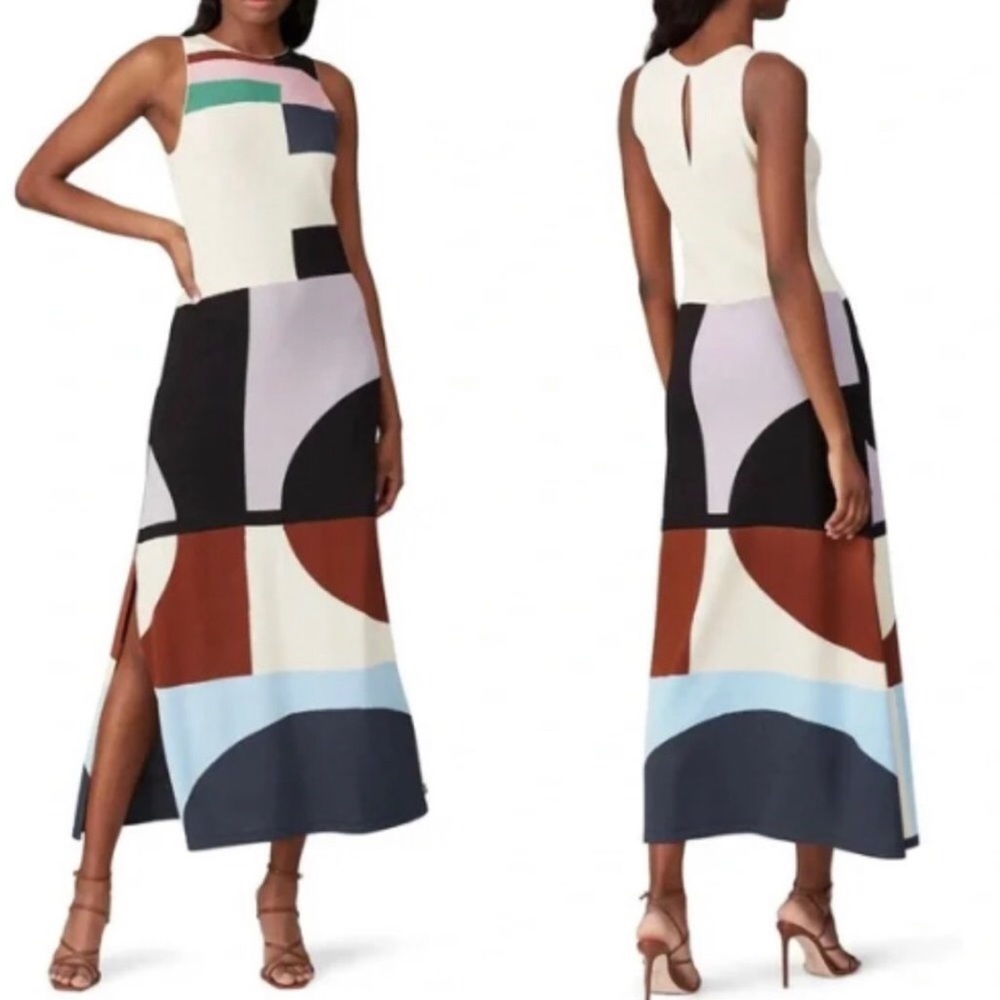 Aldo Martins Colorblock Geometric Maxi Dress in White, Black, Rust & Blue